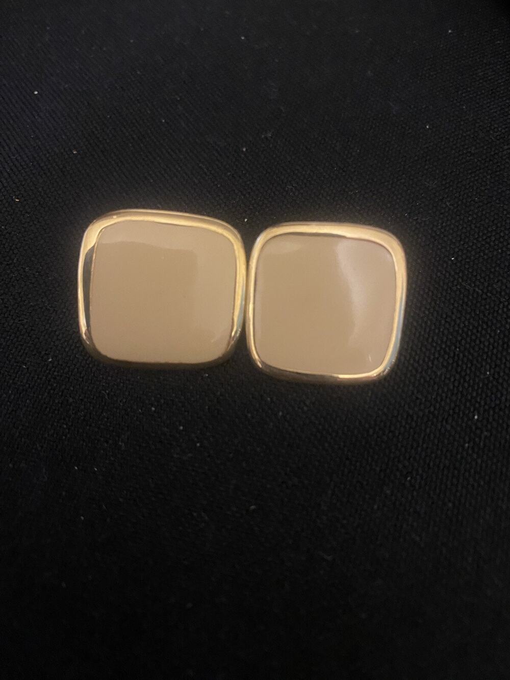 Pretty Vintage Signed NAPIER Gold & Light Brown Enamel Pierced Earrings